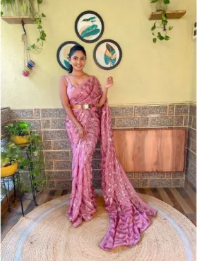 1 Min Light Pink Ready to Wear Sari