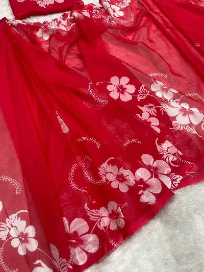 1 Min Red Taby Organza Silk Stitched Readymade Saree