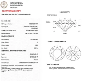 1.00CT Round D VS2 IDEAL 3EX NONE - LG520205774