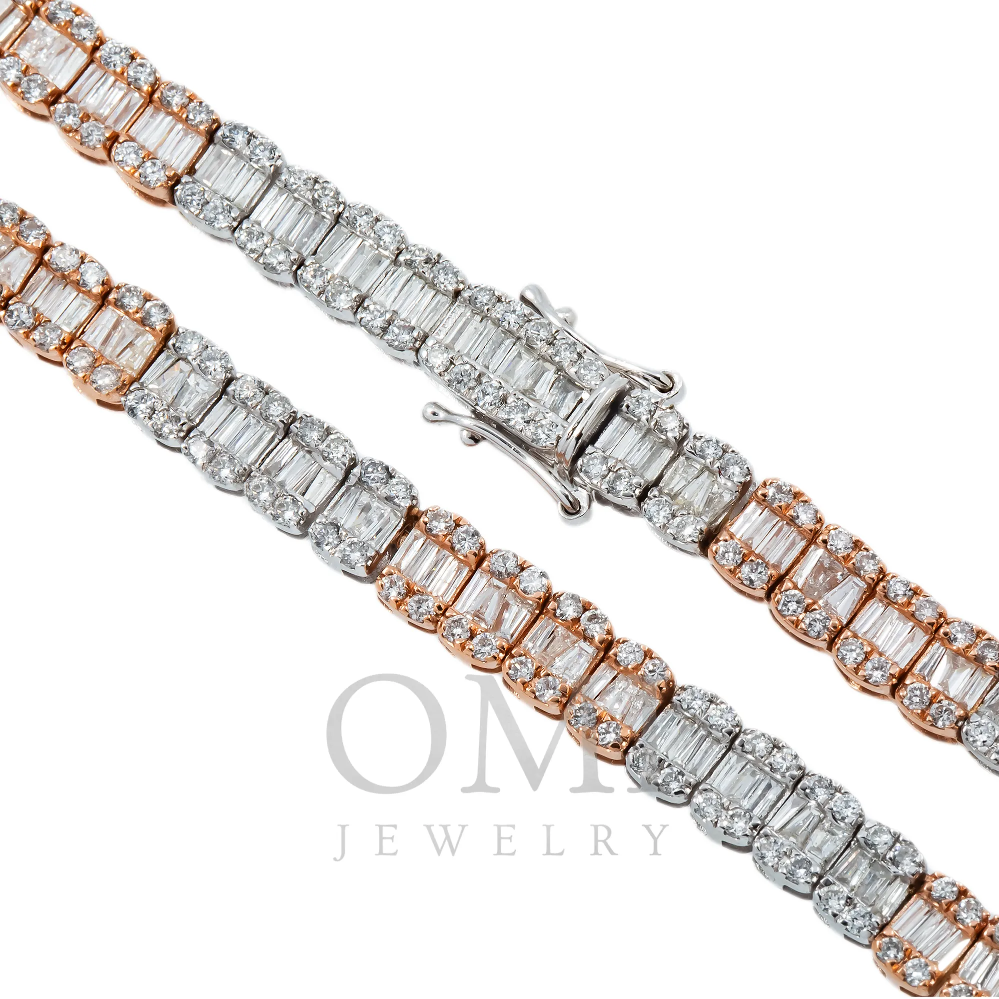 10K GOLD TWO TONE BAGUETTE AND ROUND DIAMOND CHAIN 15.75 CT