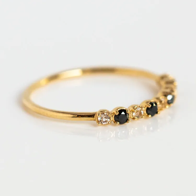 14k Classic White Sapphire and Black Diamond Band