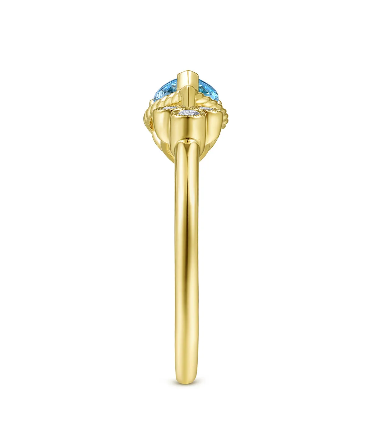 14K Yellow Gold Pear Shape Swiss Blue Topaz and Diamond Split Ring