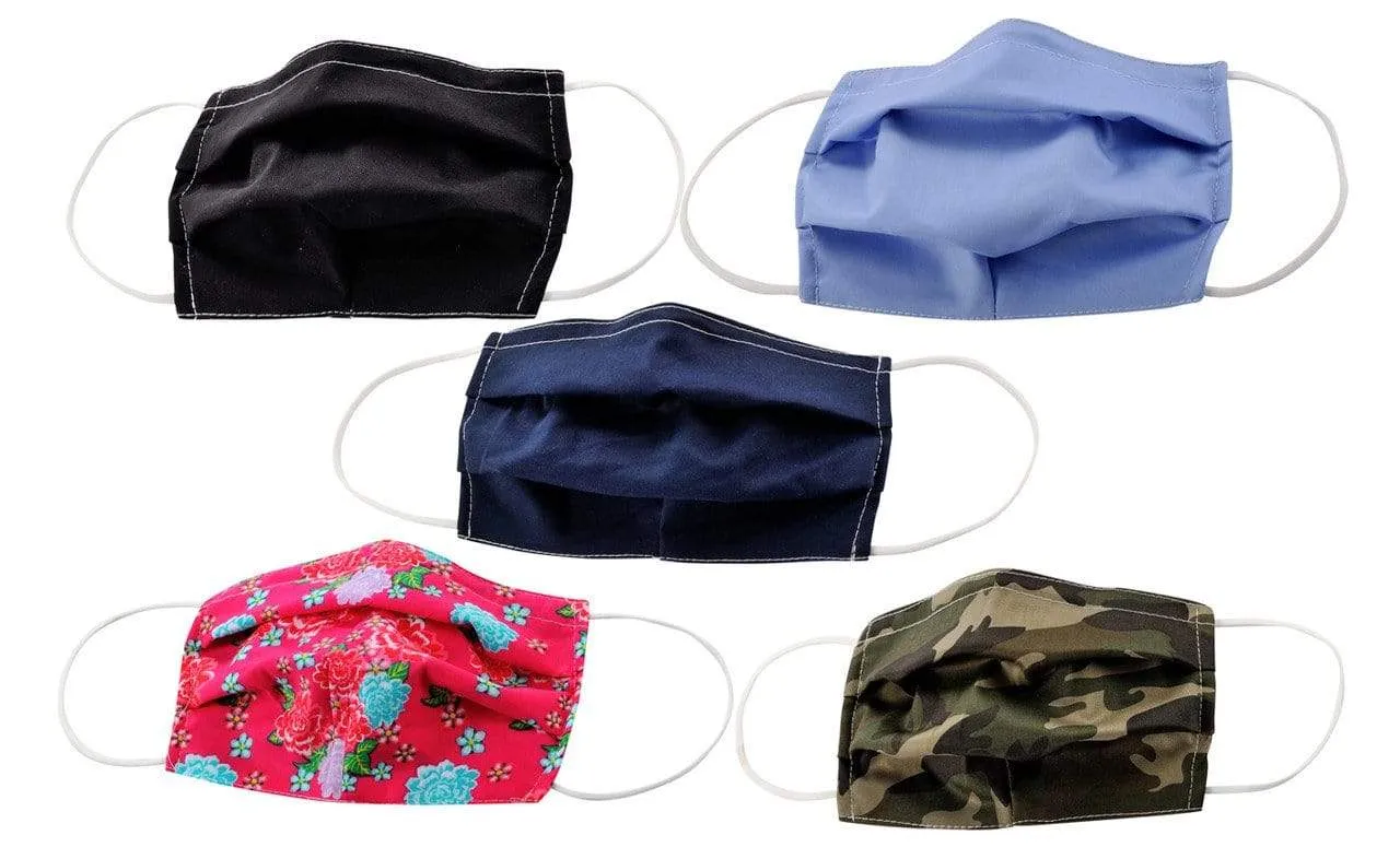 5-Pack Pleated Reusable Cotton Non-Medical Masks with Adjustable Nose Bridge