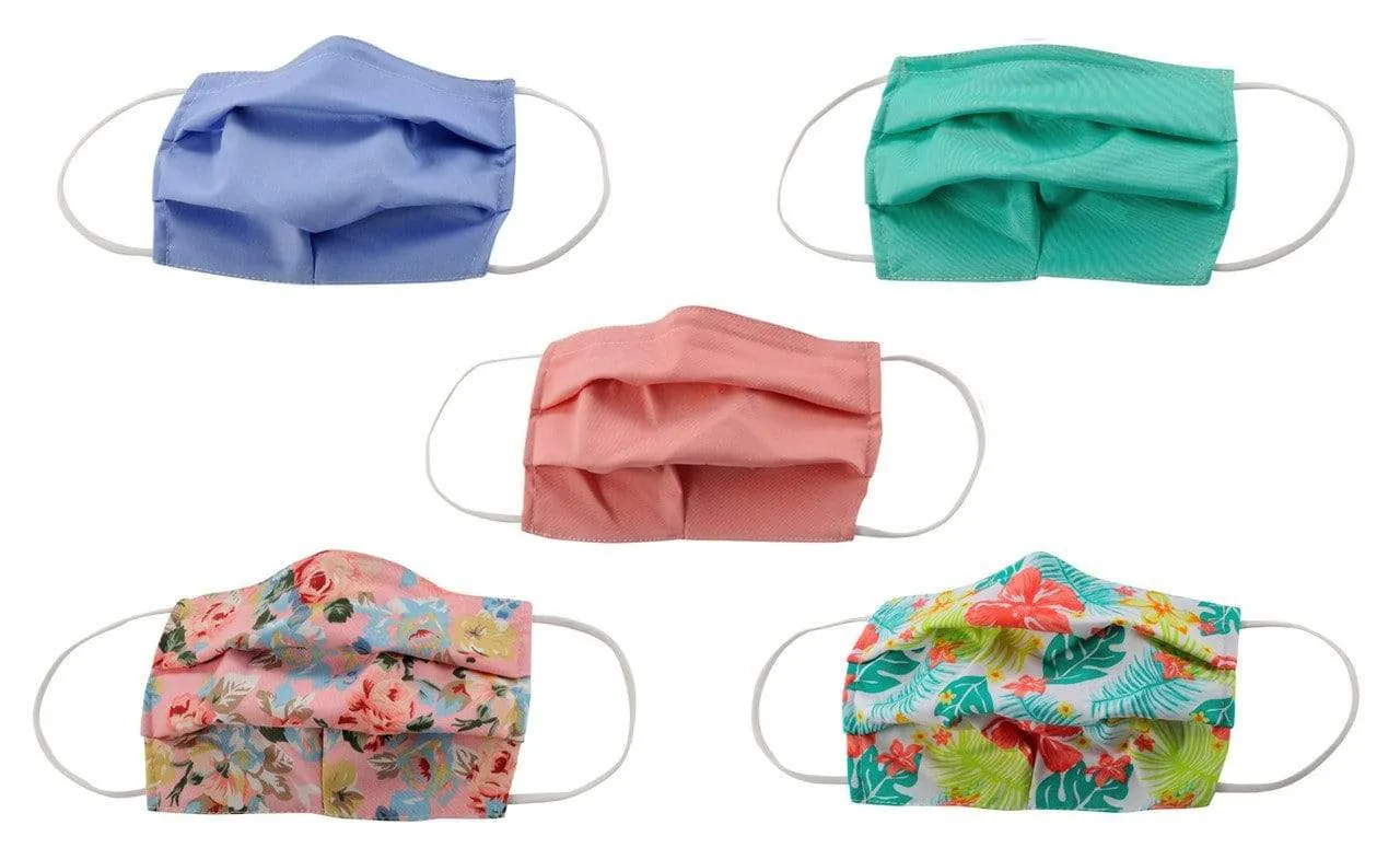 5-Pack Pleated Reusable Cotton Non-Medical Masks with Adjustable Nose Bridge