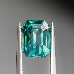 7.08CT EMERALD CUT MADAGASCAR SAPPHIRE, DEEP GREEN TEAL WITH COLOR ZONING, 11.17X9.07X7.07MM