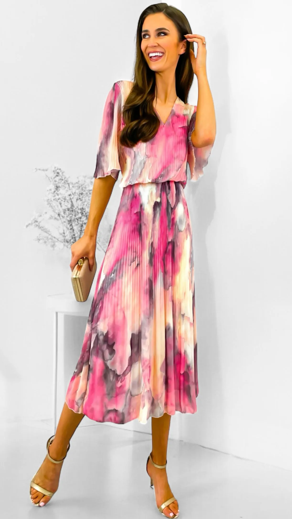 A1715 Pink Splash Loose Top Dress