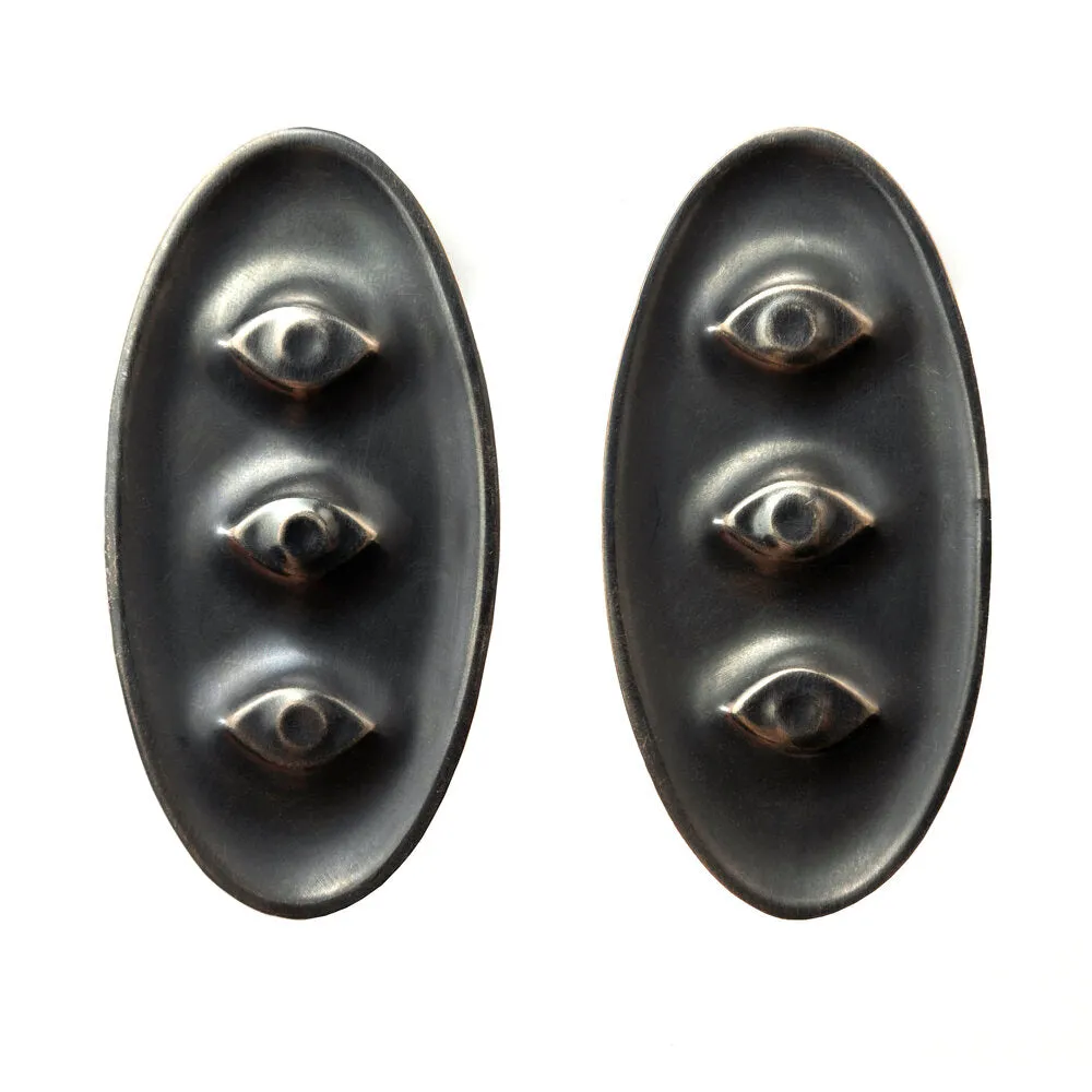 Amulet Earrings, Triple Eyes Sterling Silver