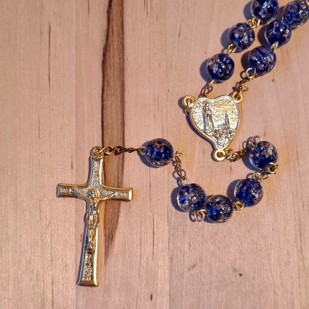 Apparitions Centennial Blue & Gold Murano Rosary