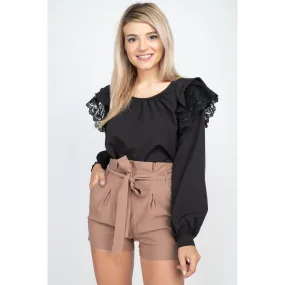 Balloon Sleeve Lace Ruffle Top