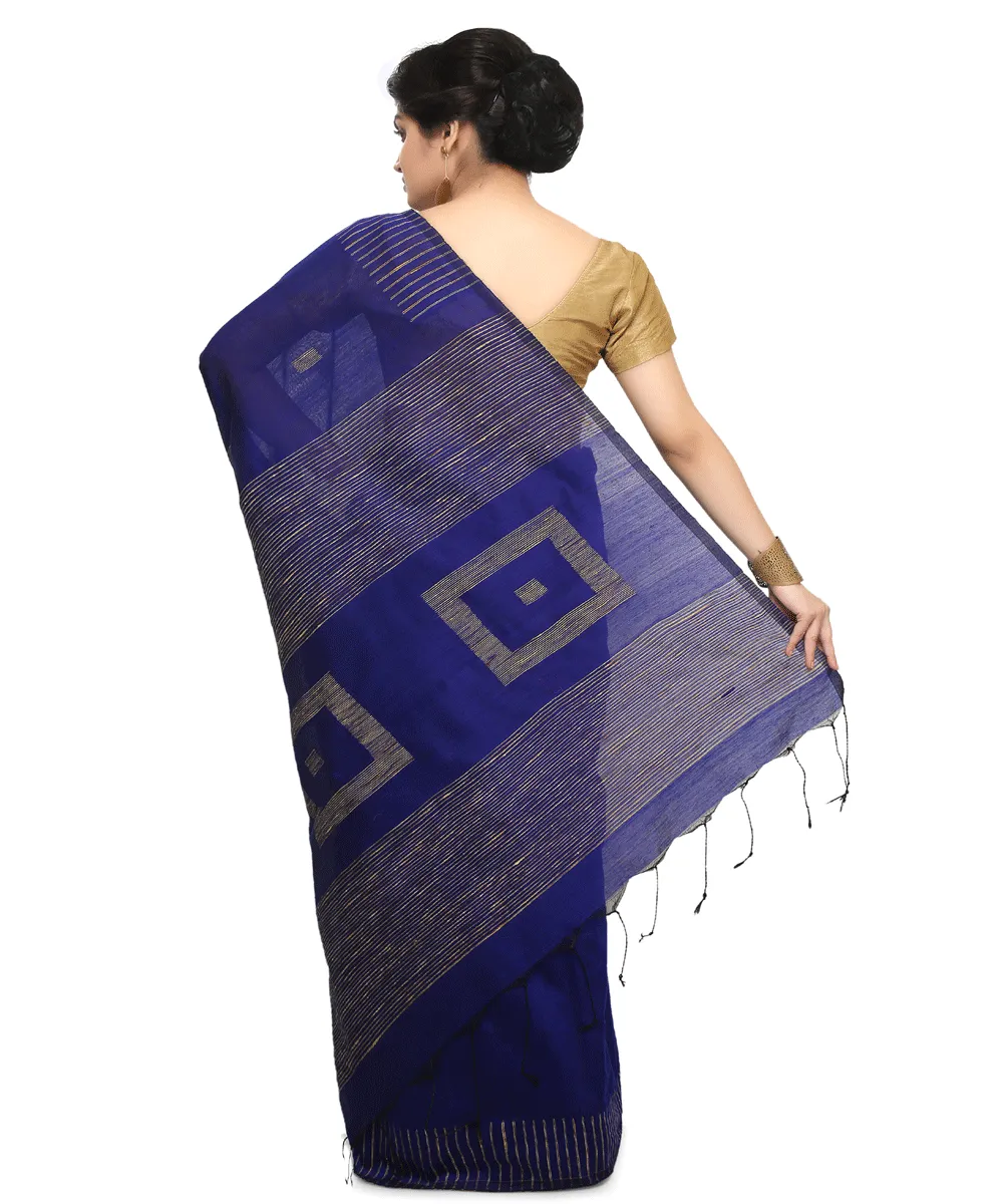 Bengal Navy Blue Handwoven Saree