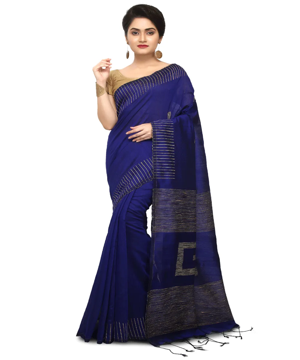 Bengal Navy Blue Handwoven Saree