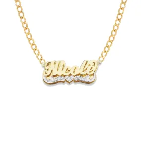 Better Jewelry Heart Script 10K Gold Double Nameplate Necklace