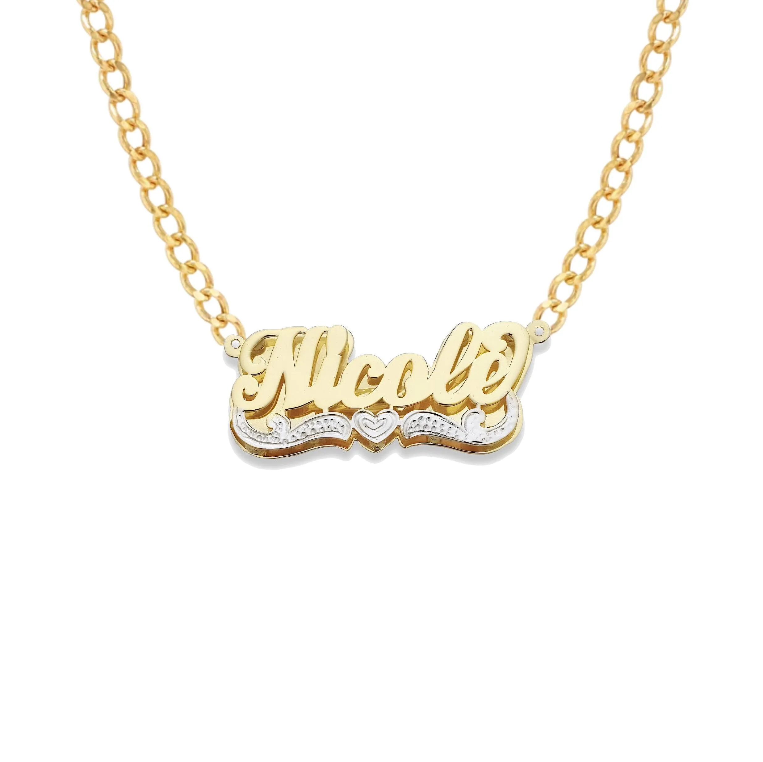 Better Jewelry Heart Script 10K Gold Double Nameplate Necklace