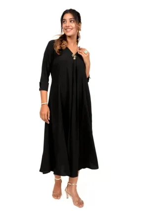 Black Front Pleated Kurta Dress