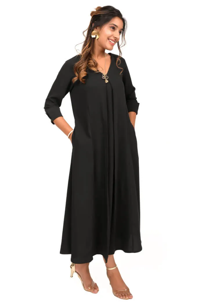 Black Front Pleated Kurta Dress