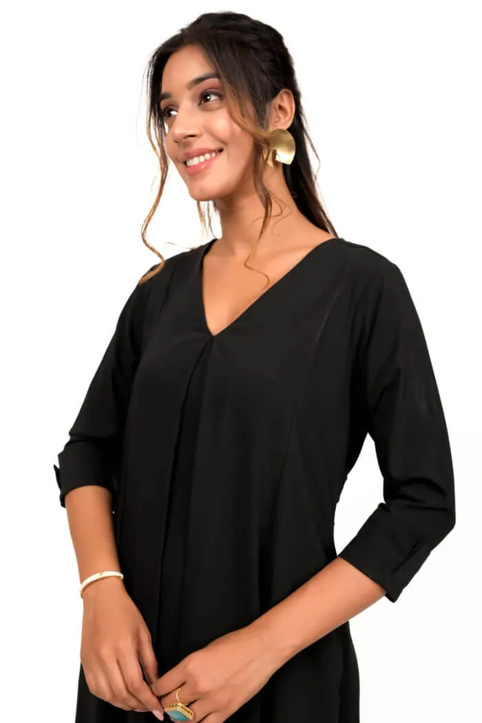 Black Front Pleated Kurta Dress