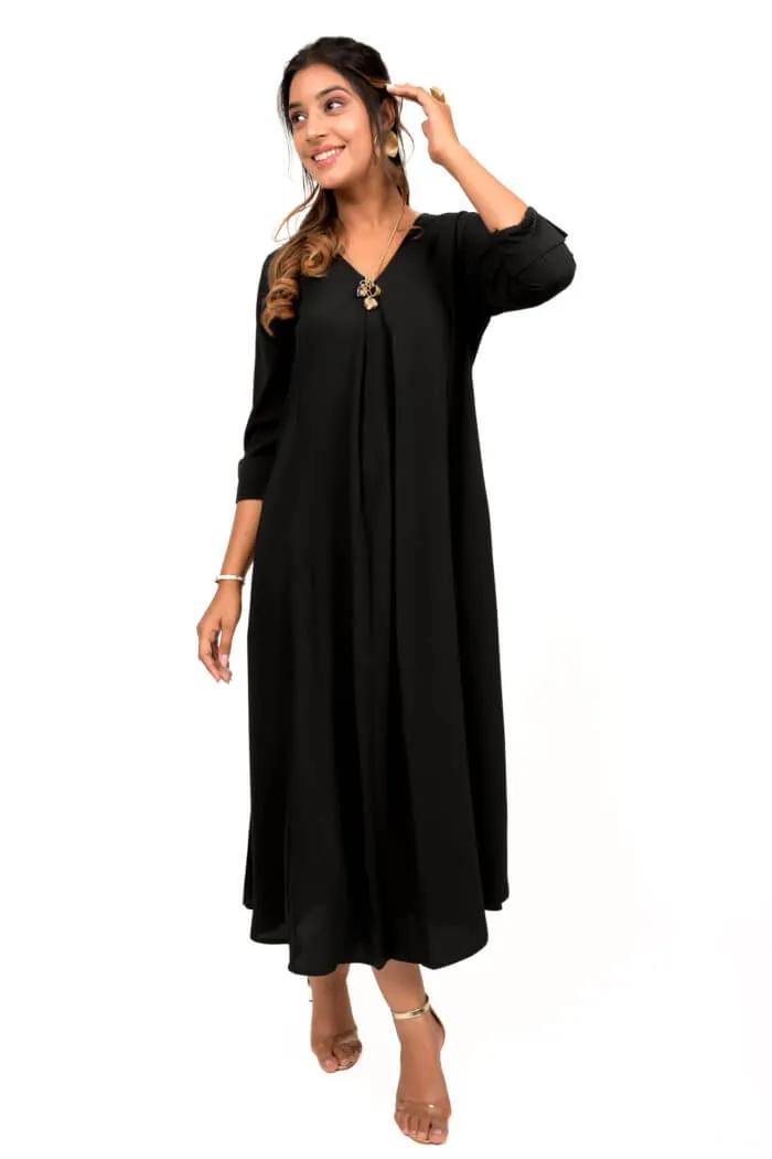 Black Front Pleated Kurta Dress