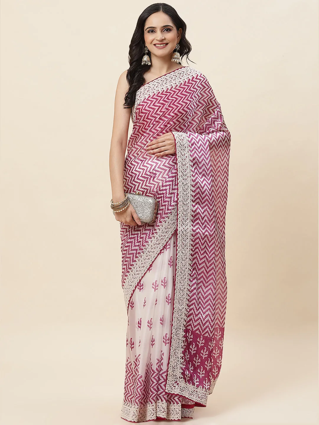 Block Printed Satin Saree