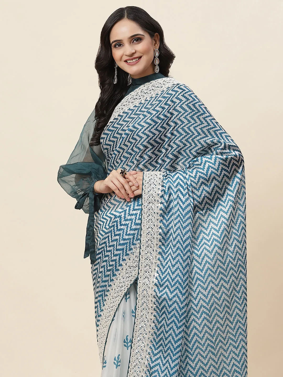 Block Printed Satin Saree