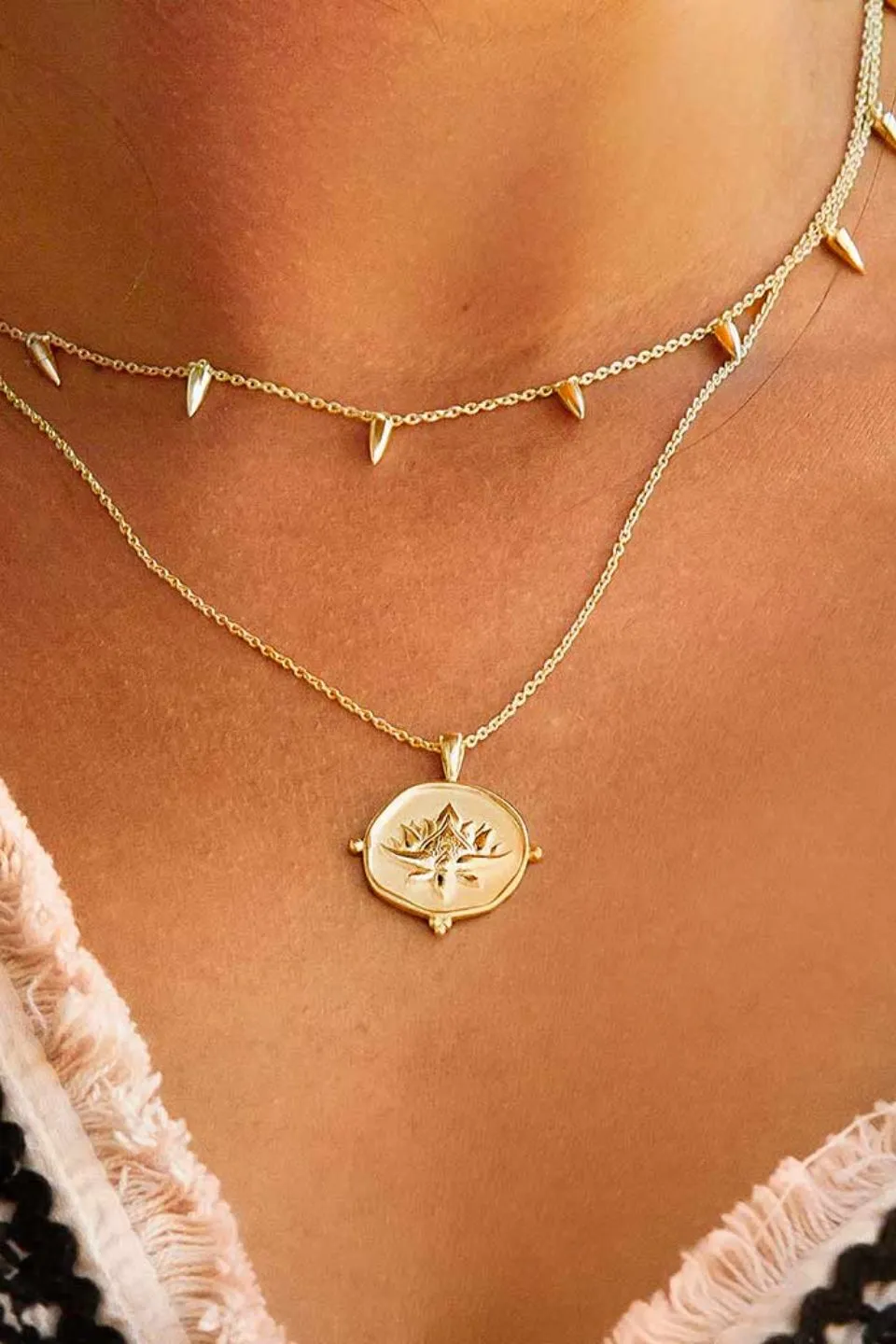 Blooming 18k Yellow Gold Plated Medallion Lotus EOL Necklace