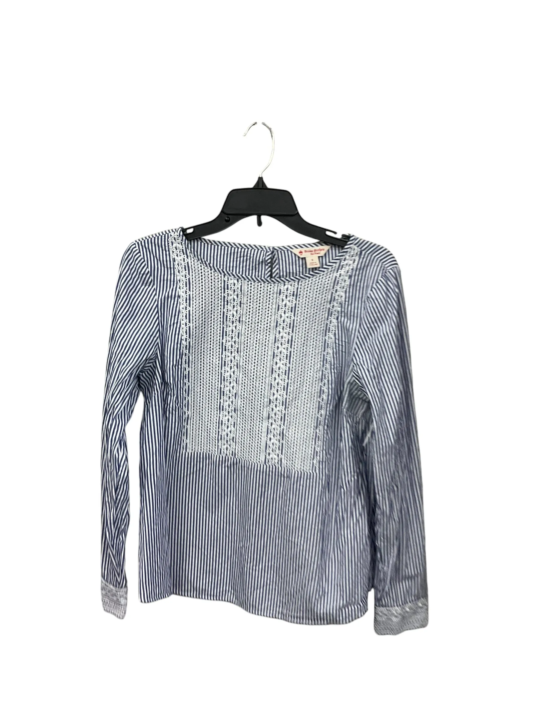 Blouse Long Sleeve By Brooks Brothers In Blue & White, Size: M