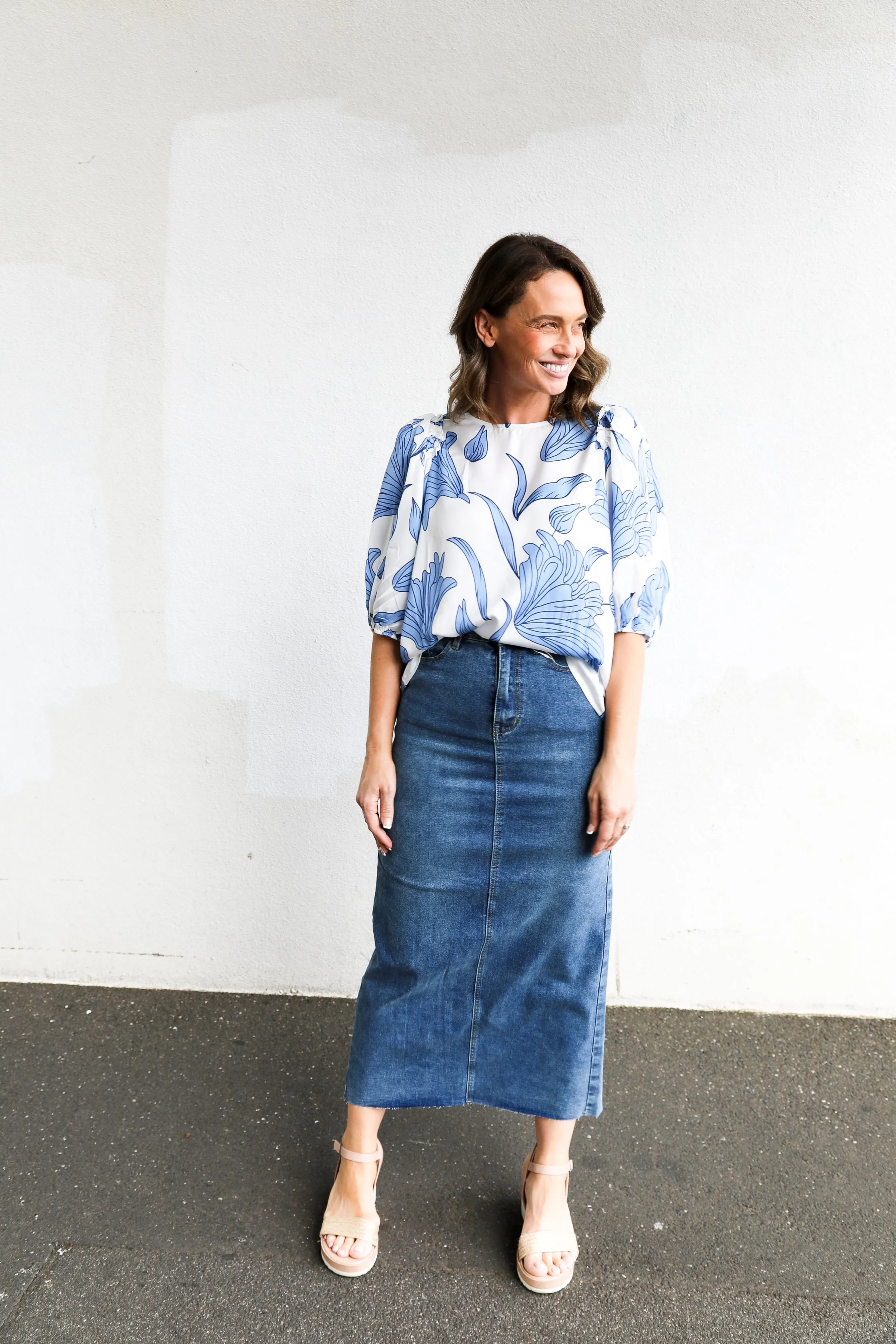 Bowie Denim Skirt (Mid Blue)