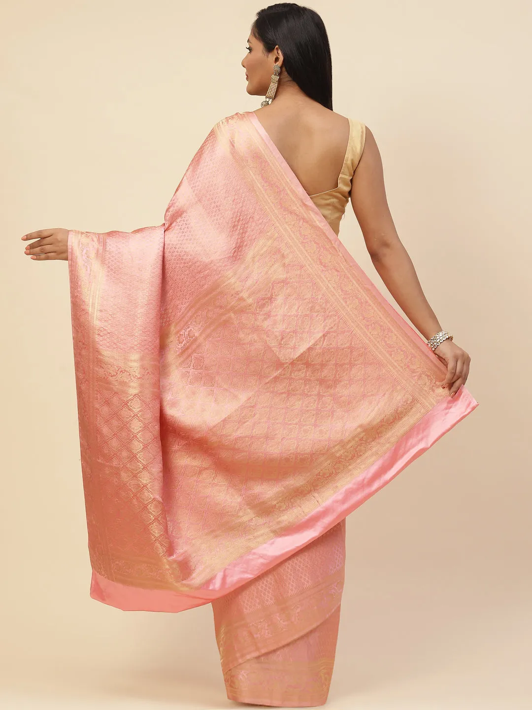 Brocade Zari Booti Satin Woven Saree