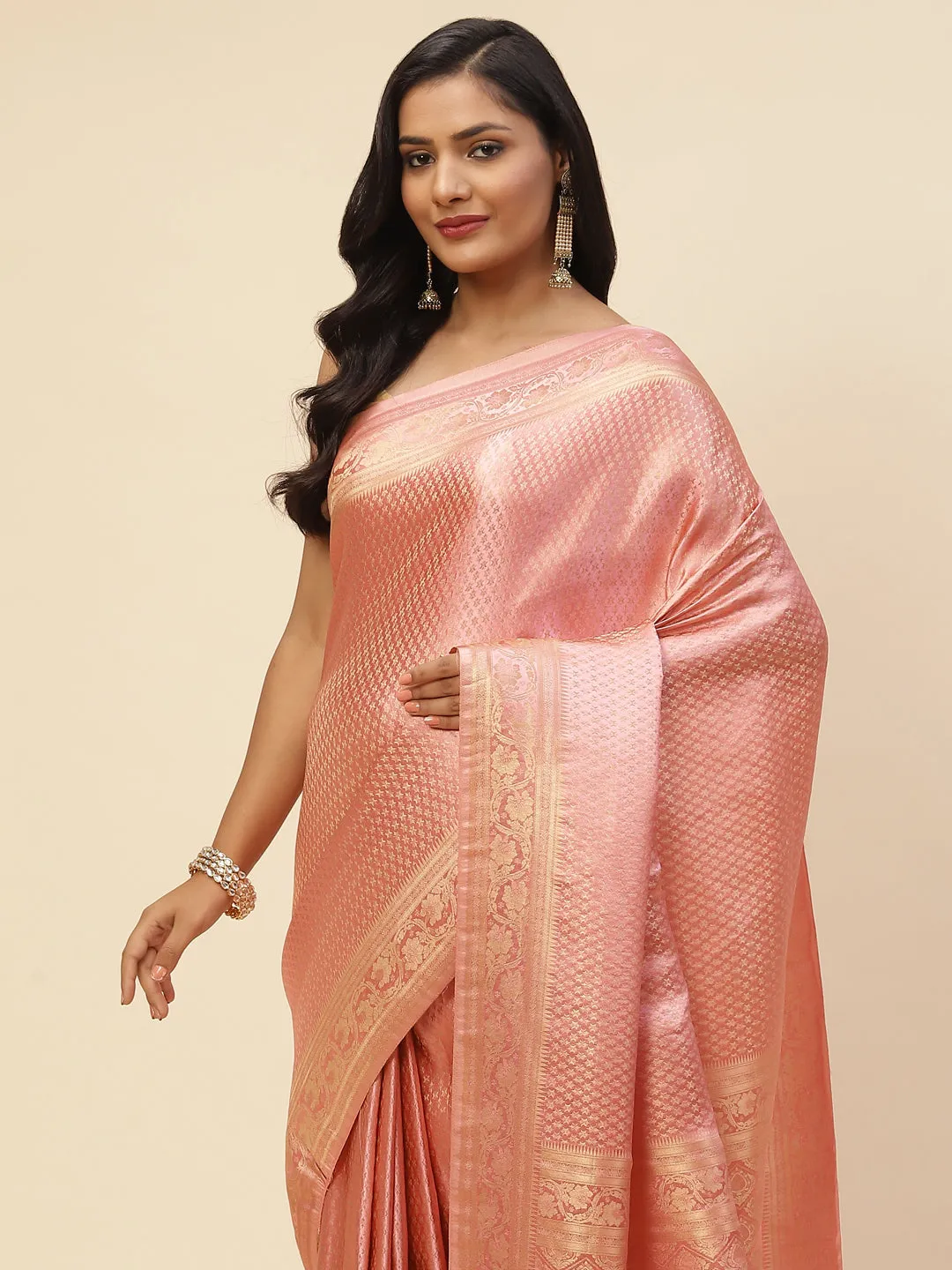 Brocade Zari Booti Satin Woven Saree