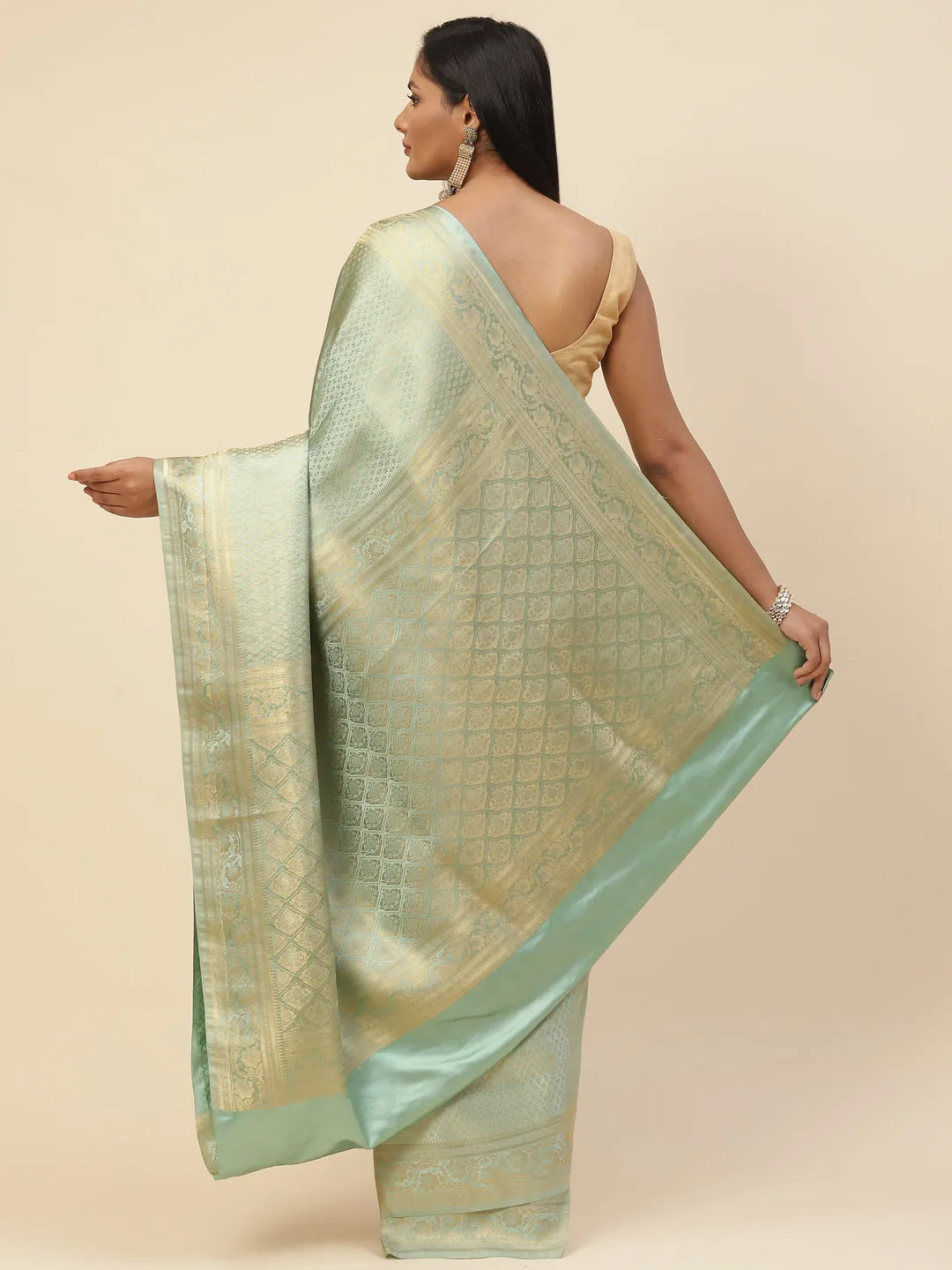 Brocade Zari Booti Satin Woven Saree