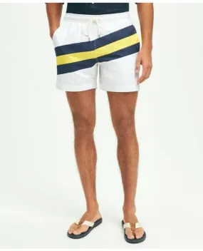 Brooks Brothers Men's 5" Stretch Montauk Stripe Swim Trunks White