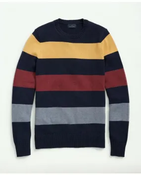 Brooks Brothers Men's Big & Tall Cotton Crewneck Rugby Stripe Sweater Navy