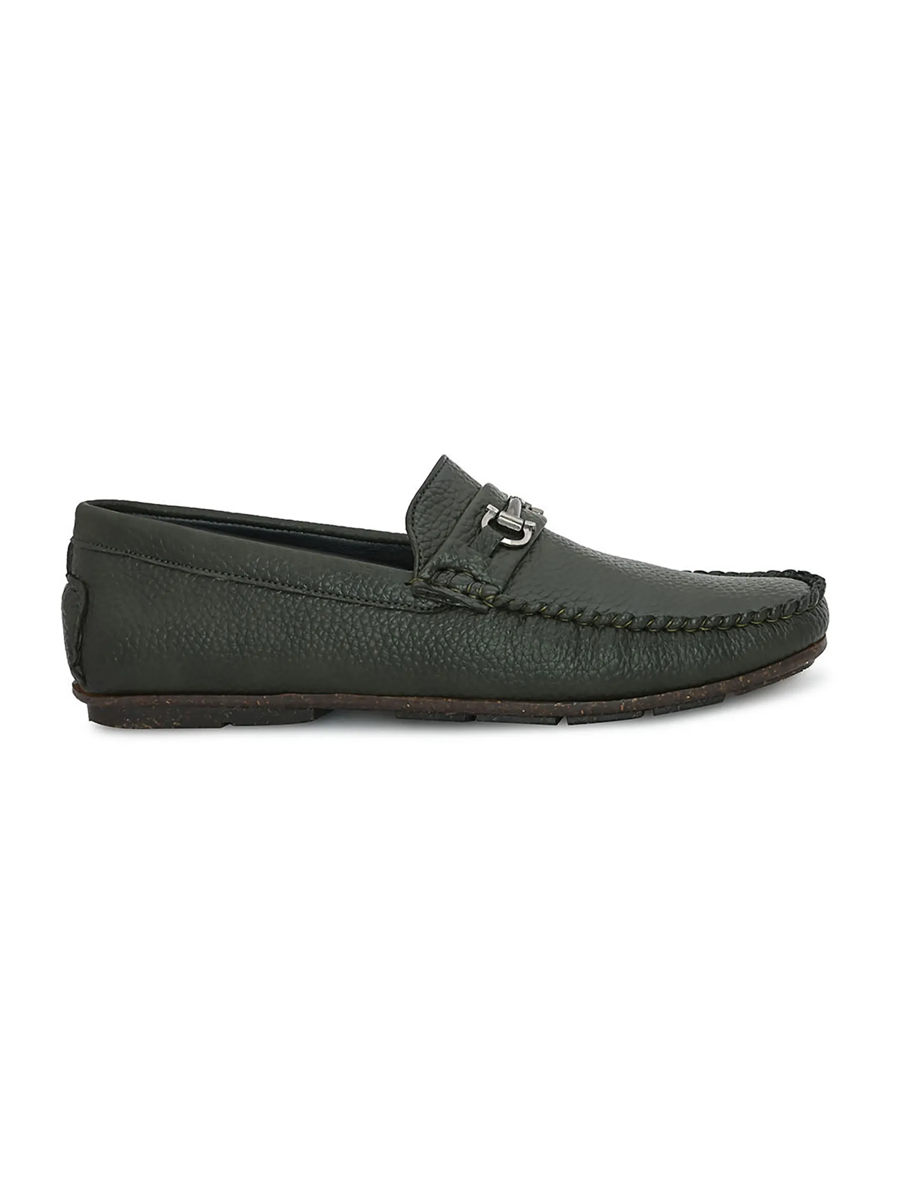 Buckle Embellished Olive Loafers