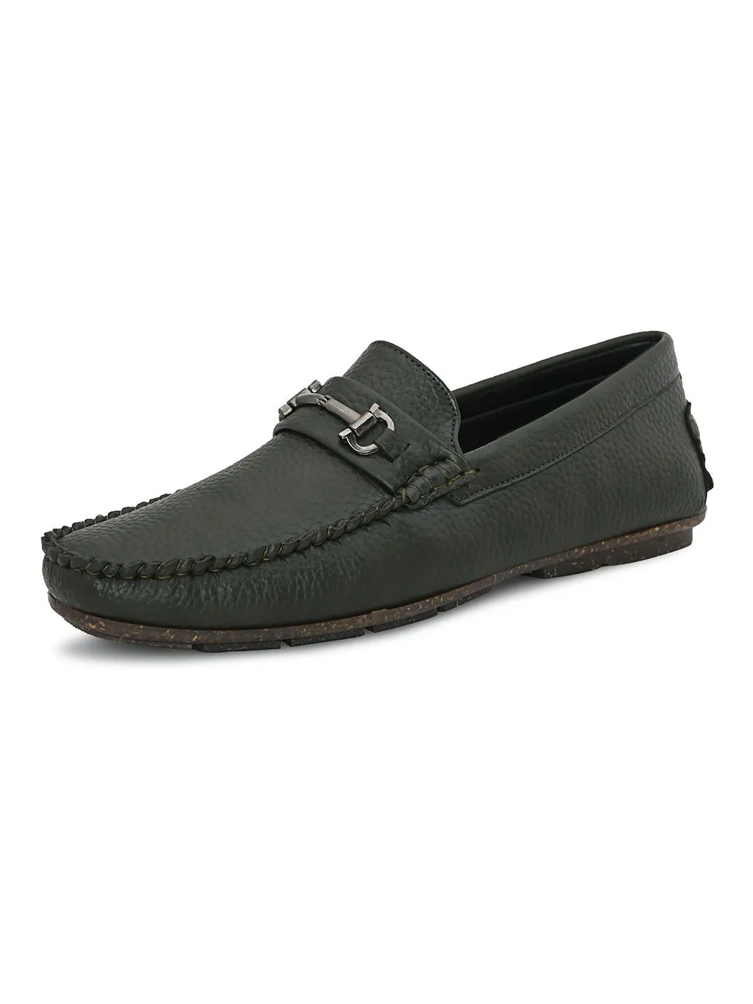 Buckle Embellished Olive Loafers