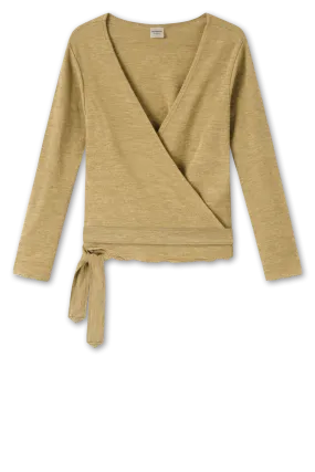 By Basics - Merino Wool Wrap Blouse Grain Melange