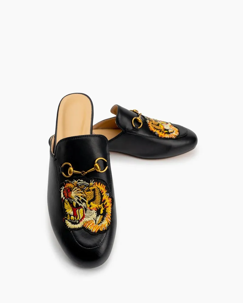 Casual Fashion Leather Tiger Pattern Slippers Mules