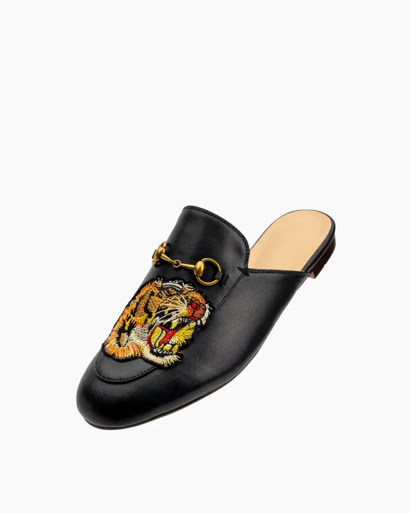 Casual Fashion Leather Tiger Pattern Slippers Mules