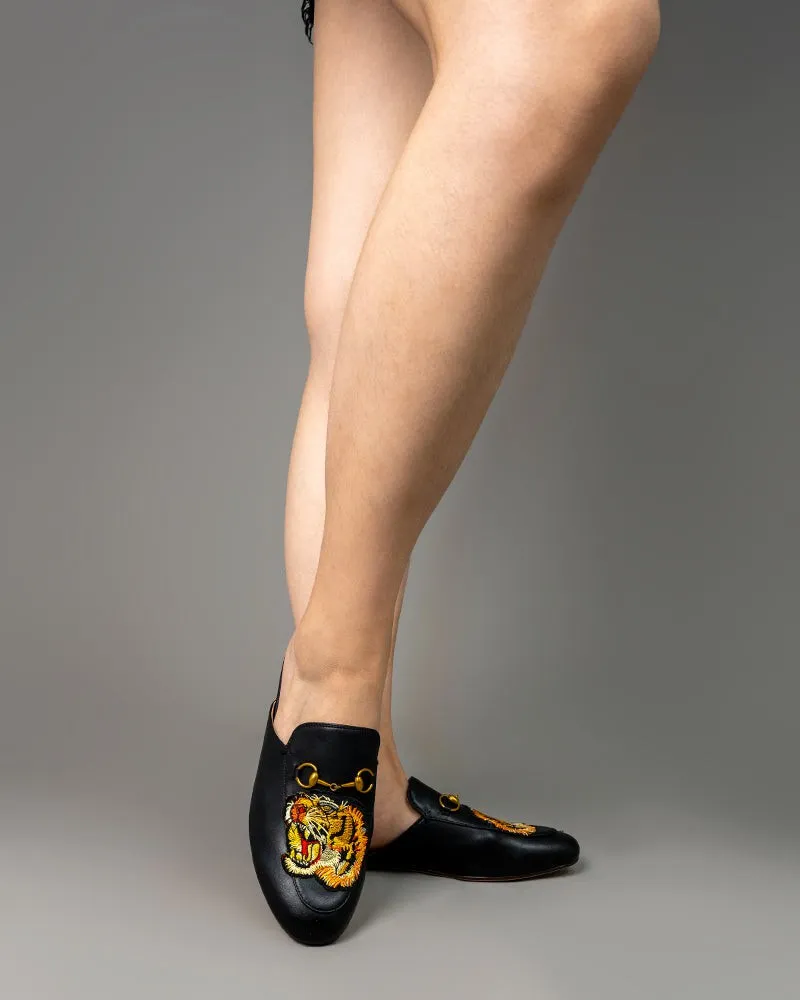 Casual Fashion Leather Tiger Pattern Slippers Mules