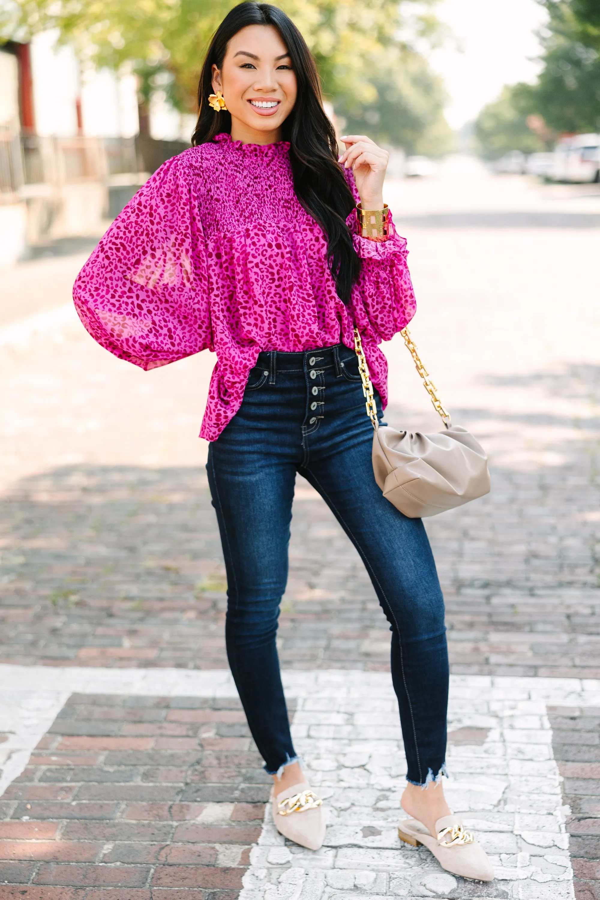 Check You Out Magenta Purple Leopard Blouse