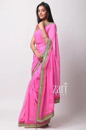 Chiffon  Saree with Aari, Gota, Sequins, Thread work.