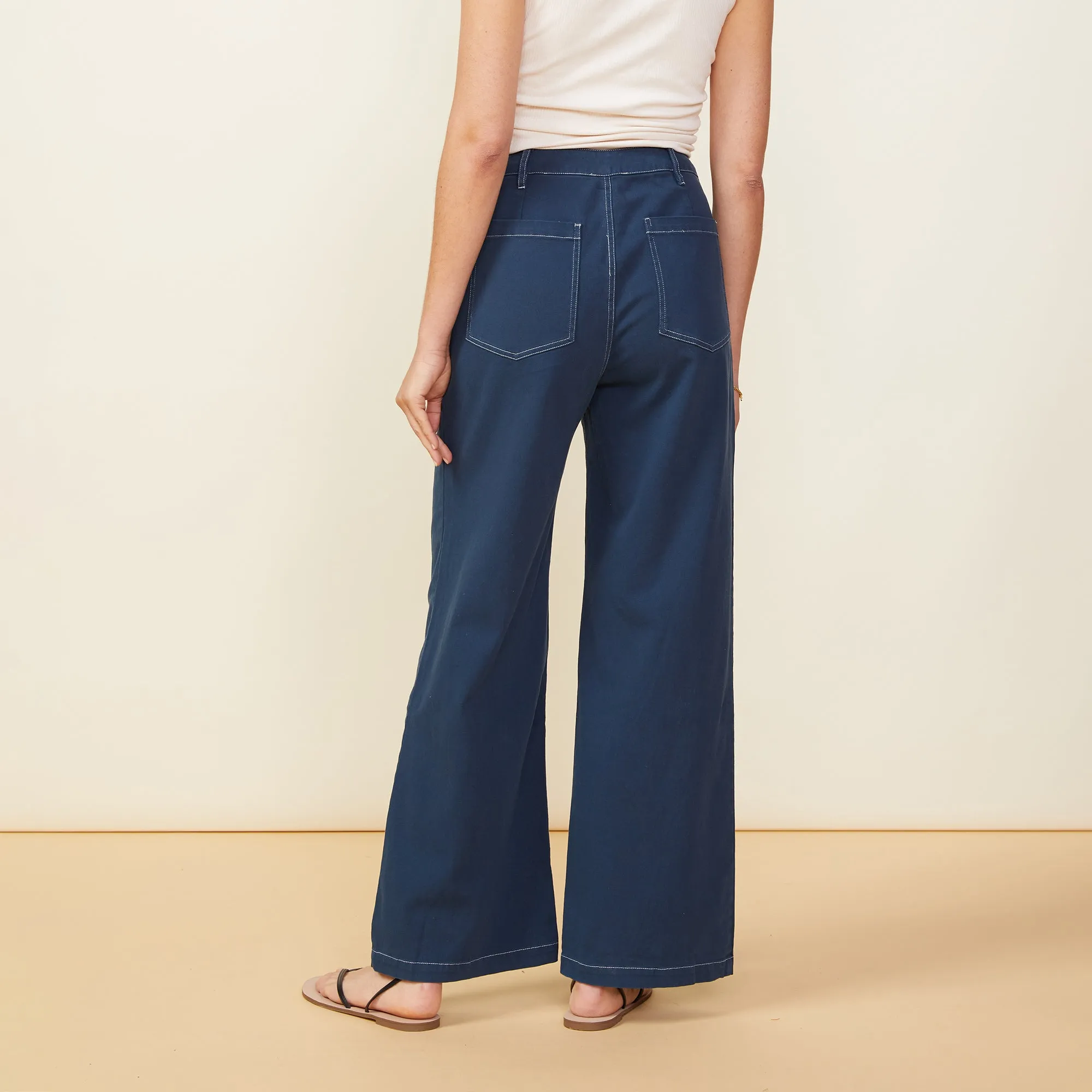 Cotton Twill Wide Leg Trousers