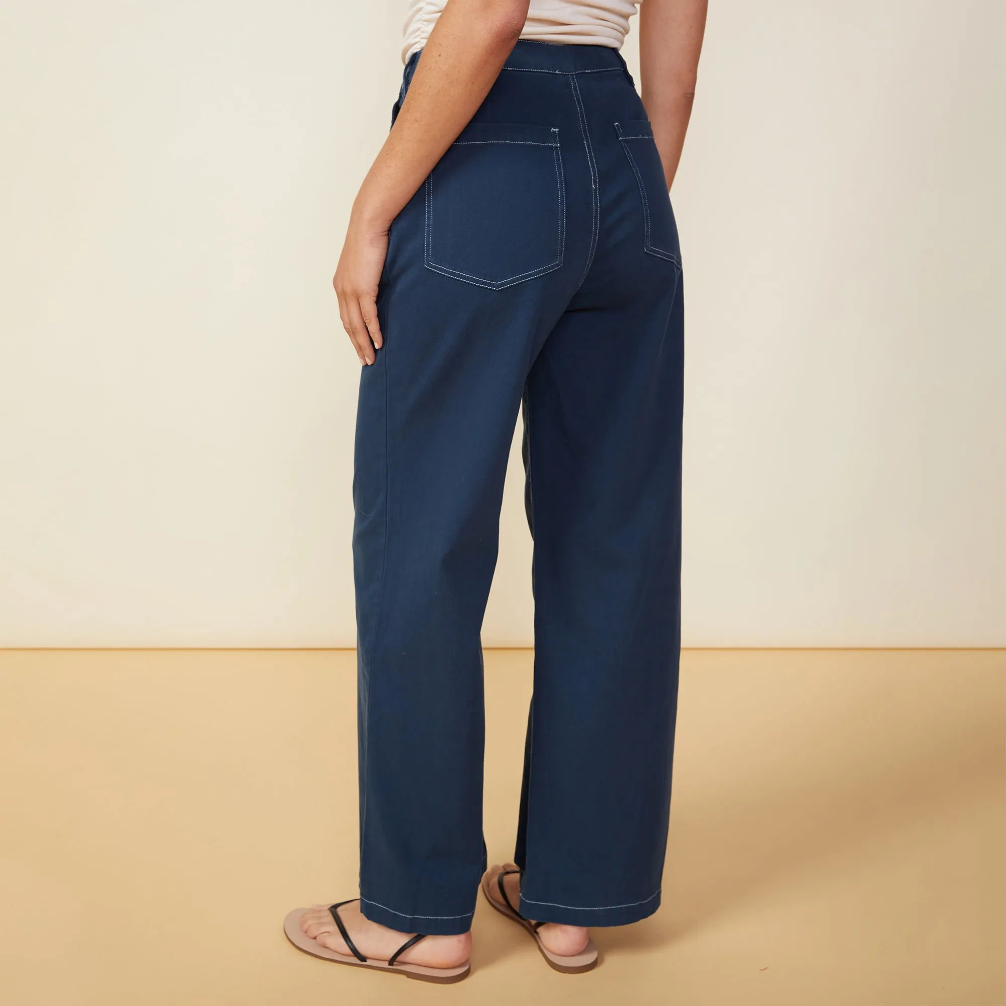 Cotton Twill Wide Leg Trousers