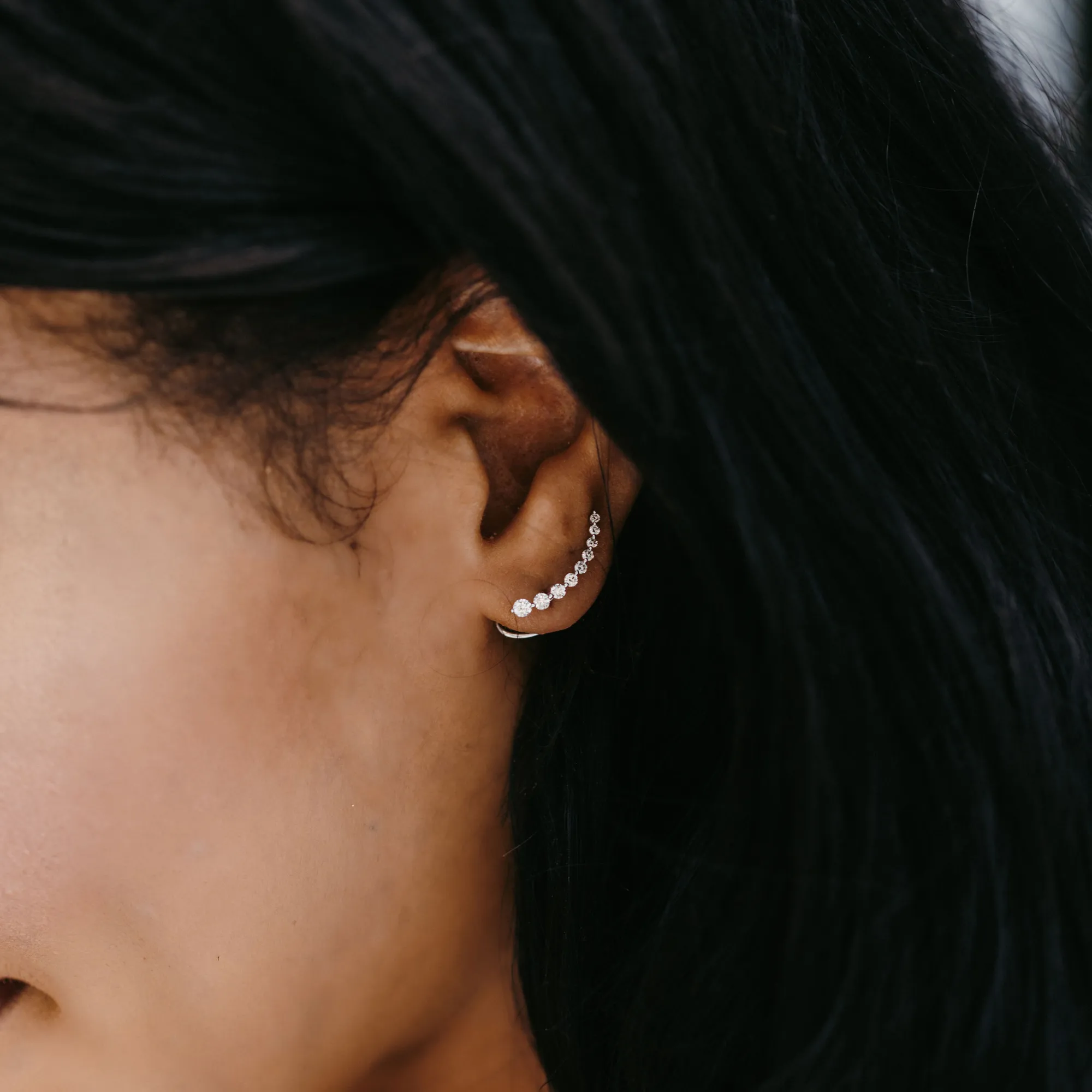 Curved Diamond Climber Earrings