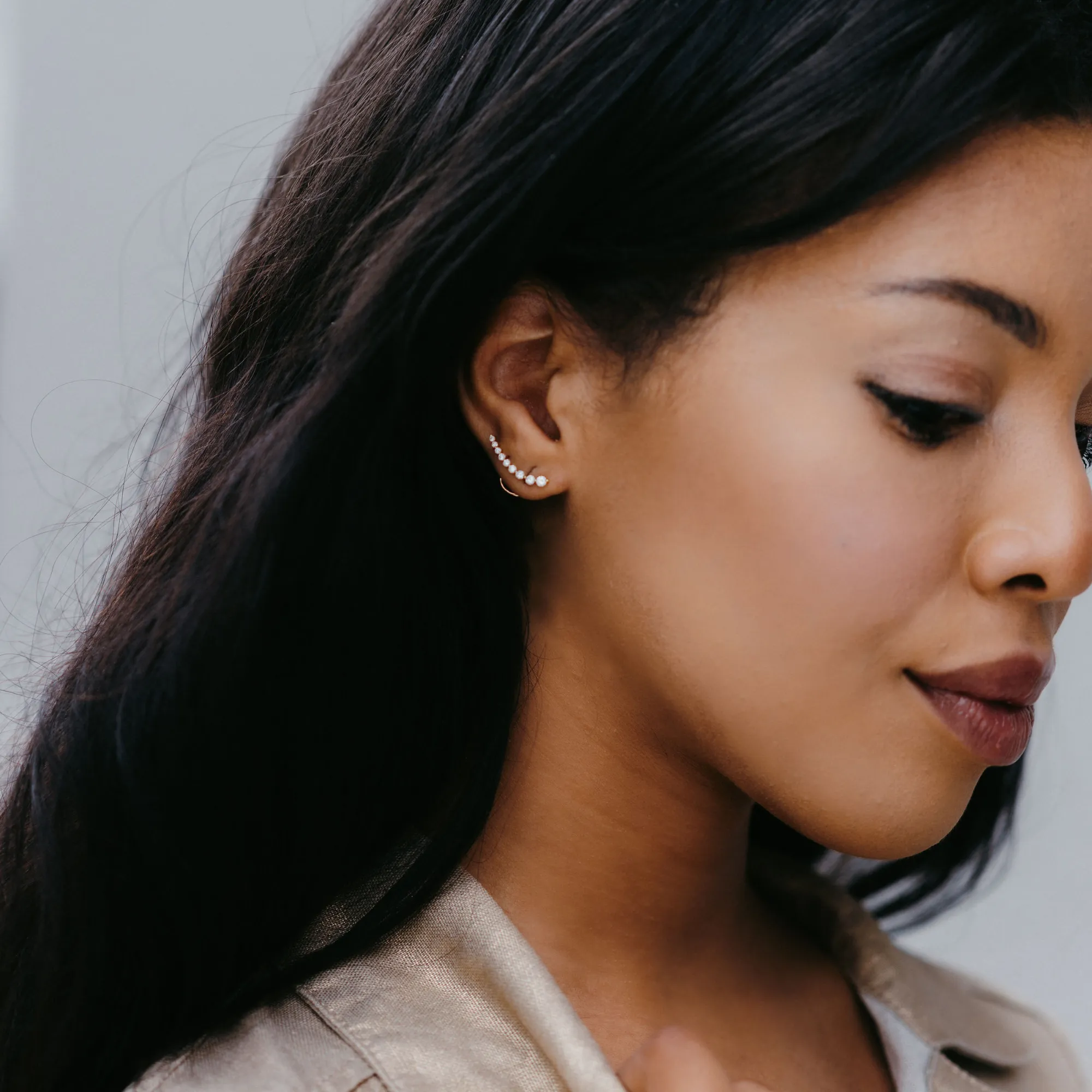 Curved Diamond Climber Earrings