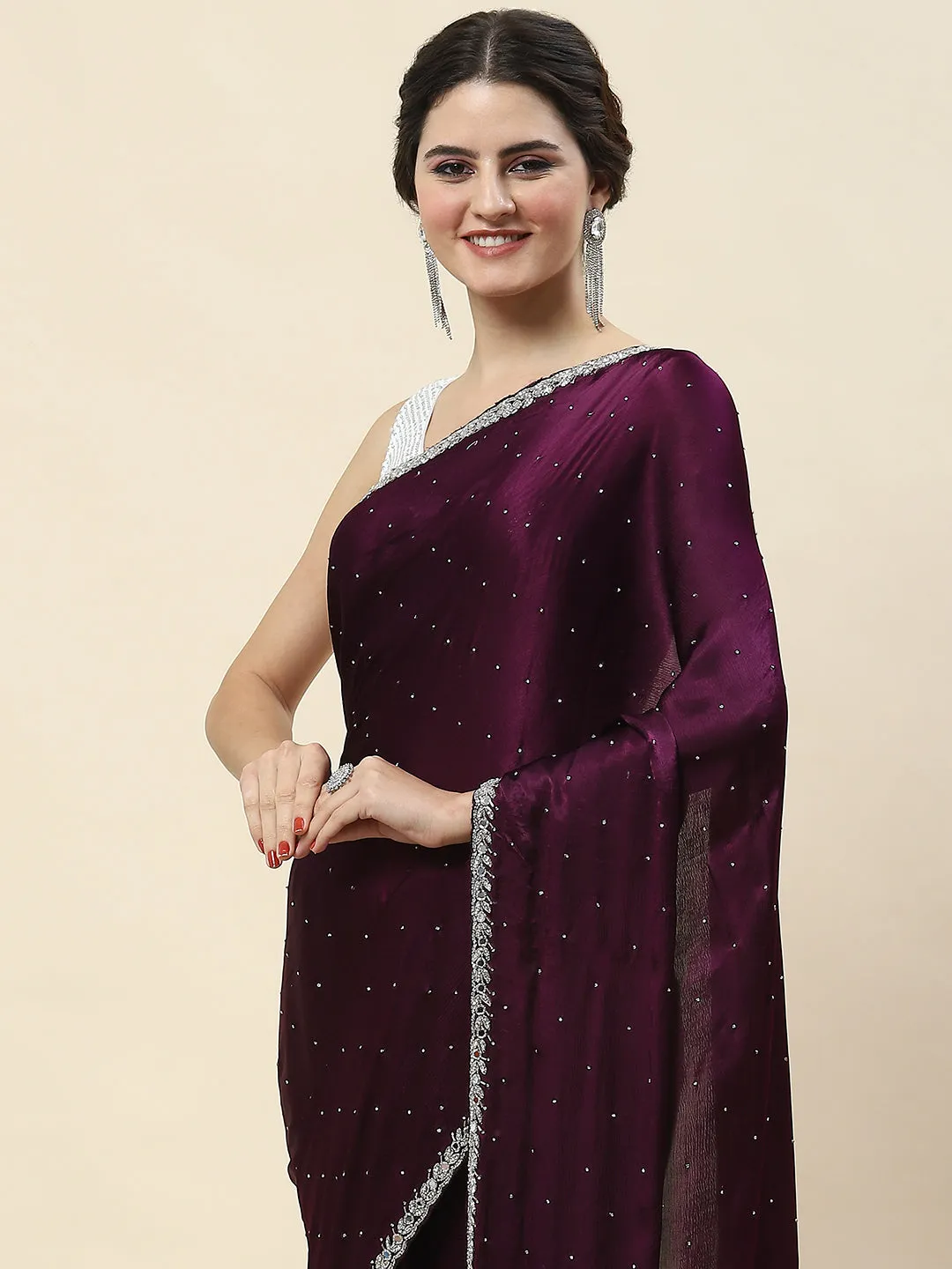 Cutdana Embroidery Chinon Saree