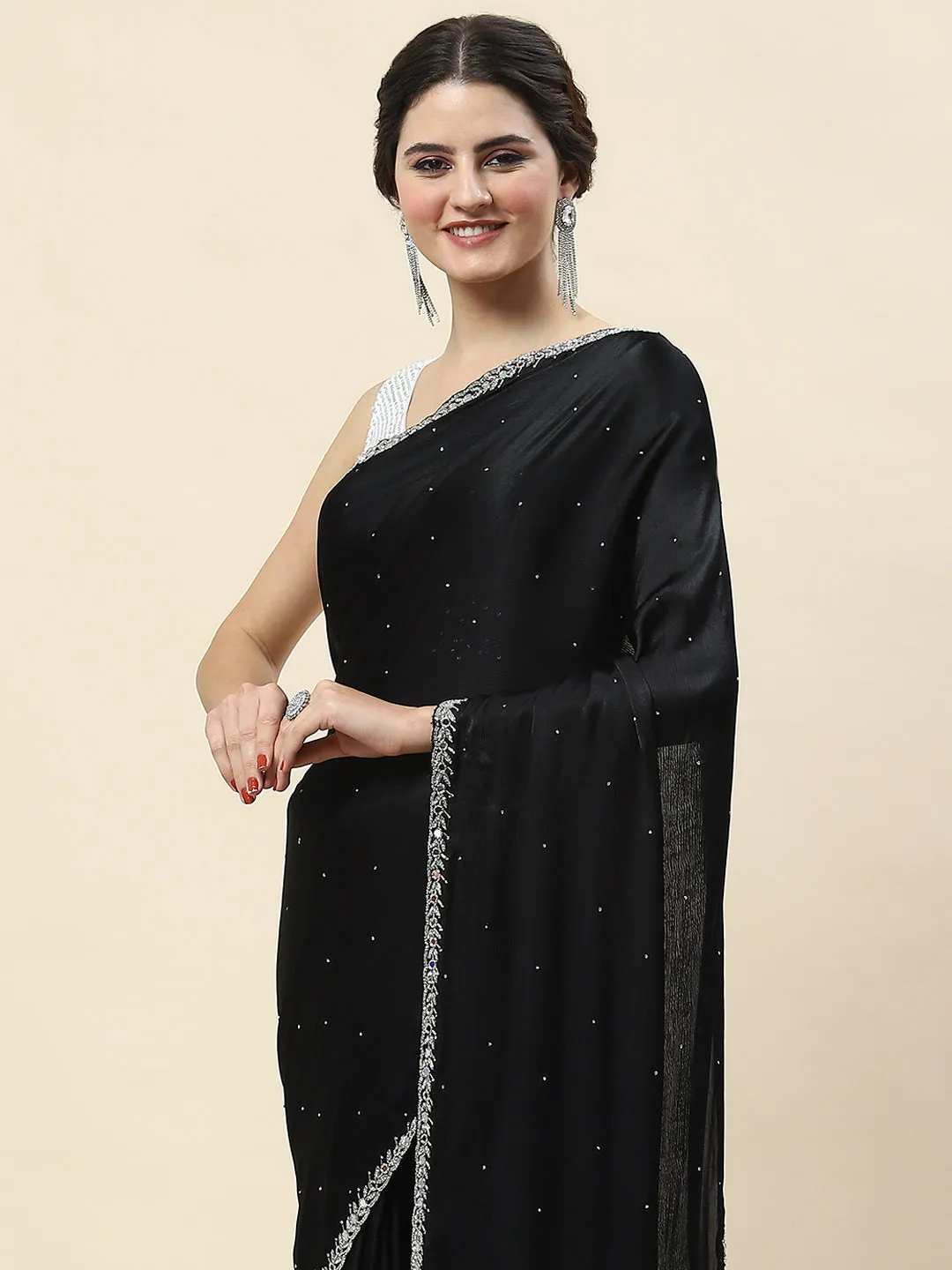 Cutdana Embroidery Chinon Saree