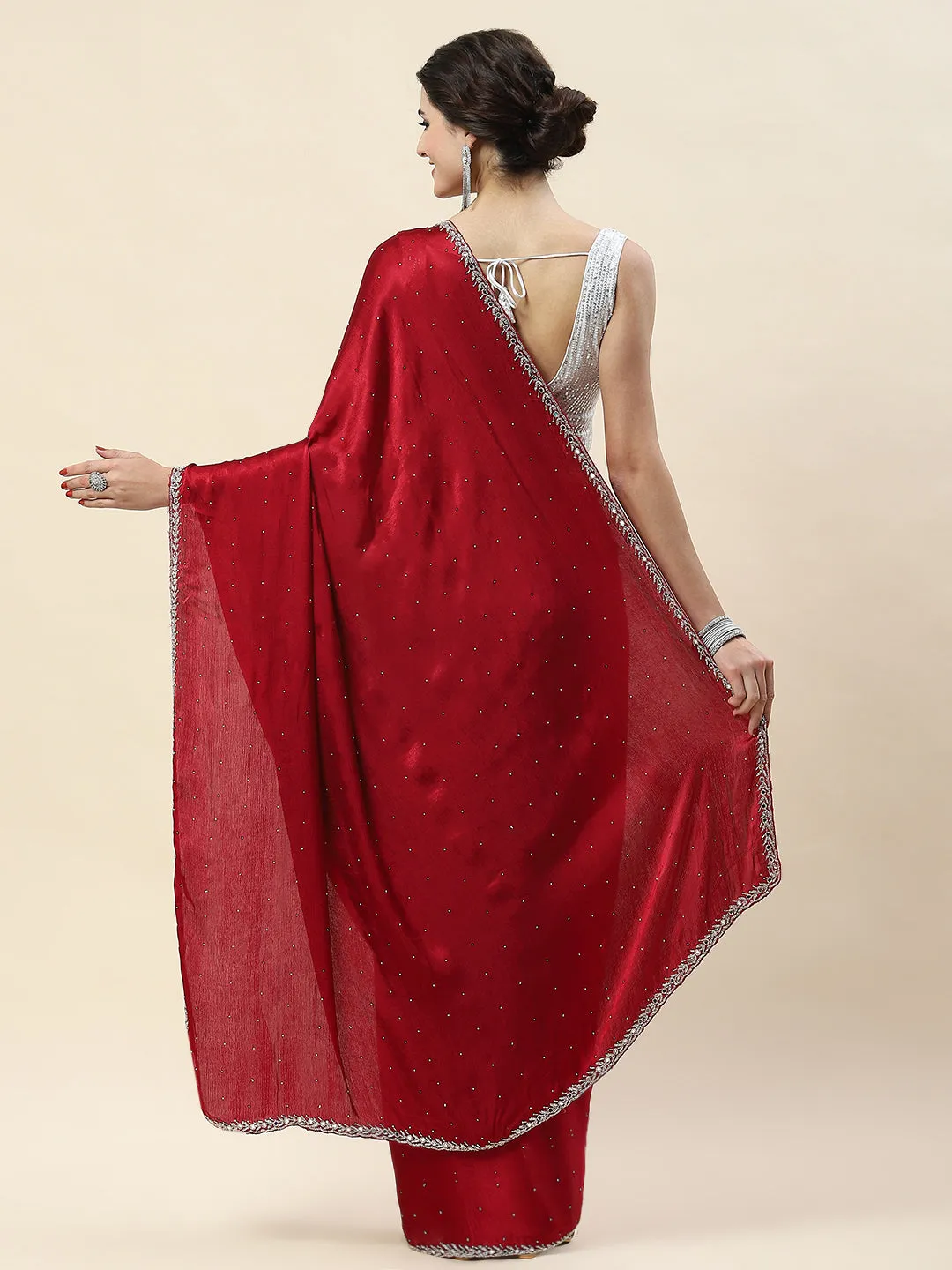 Cutdana Embroidery Chinon Saree