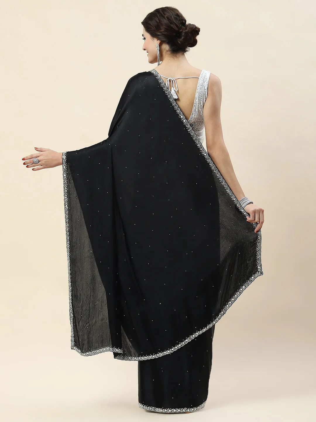 Cutdana Embroidery Chinon Saree