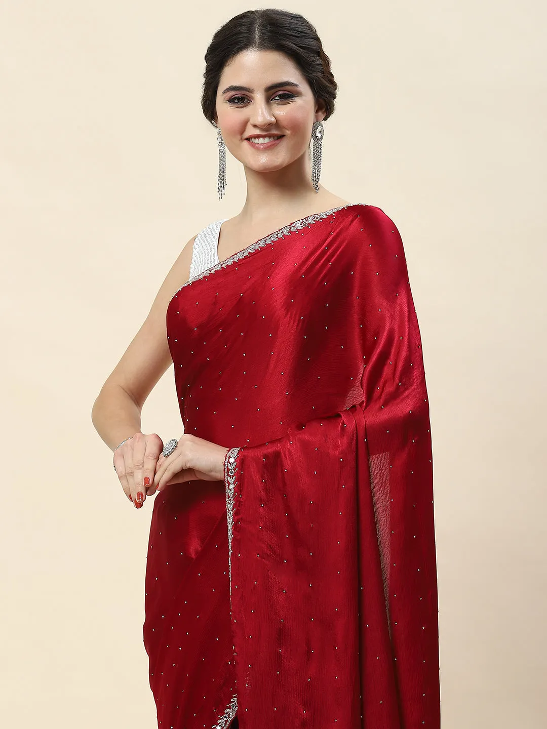 Cutdana Embroidery Chinon Saree