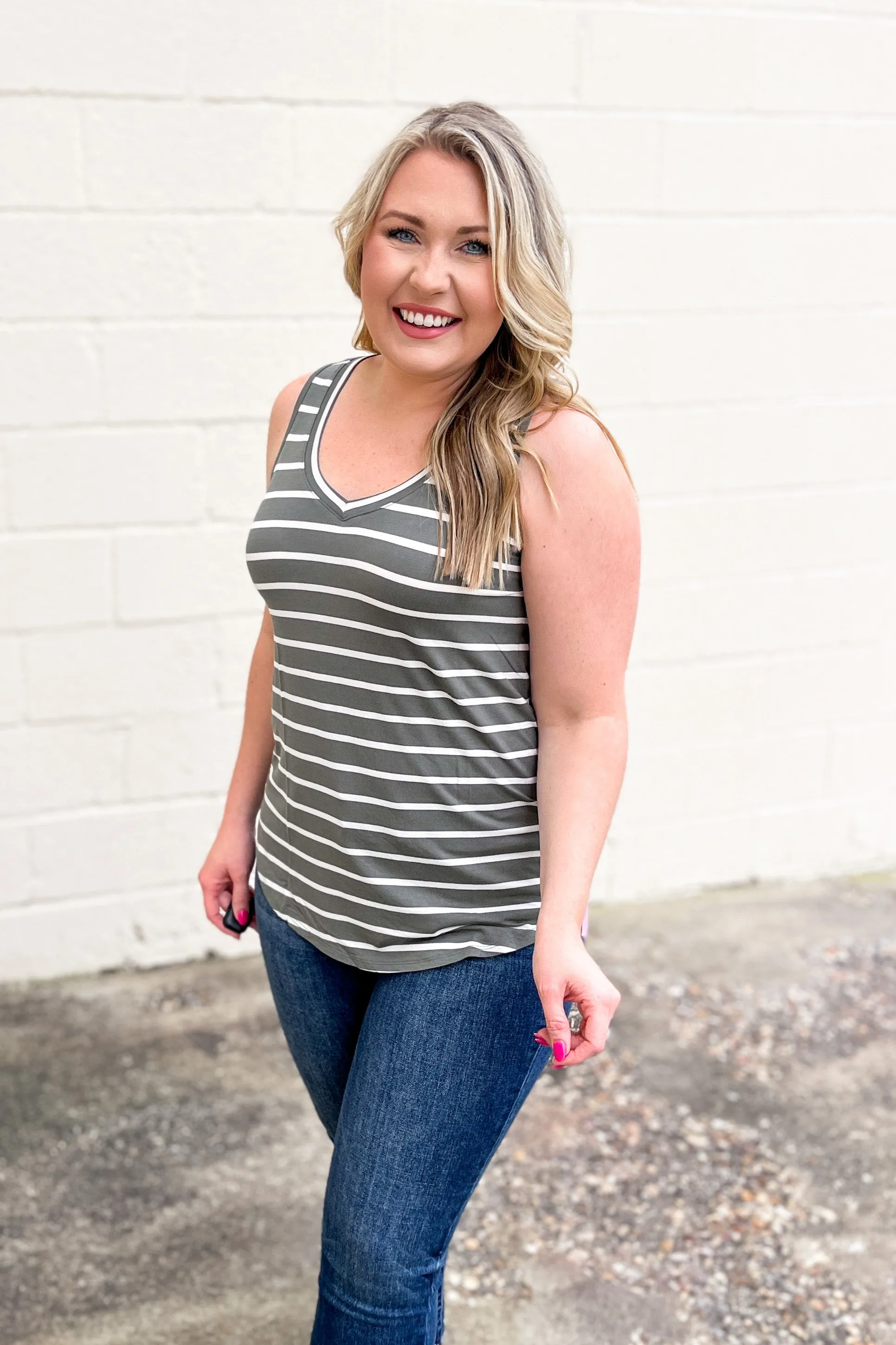 DEAL | Sebastian Stripe Tank, Olive