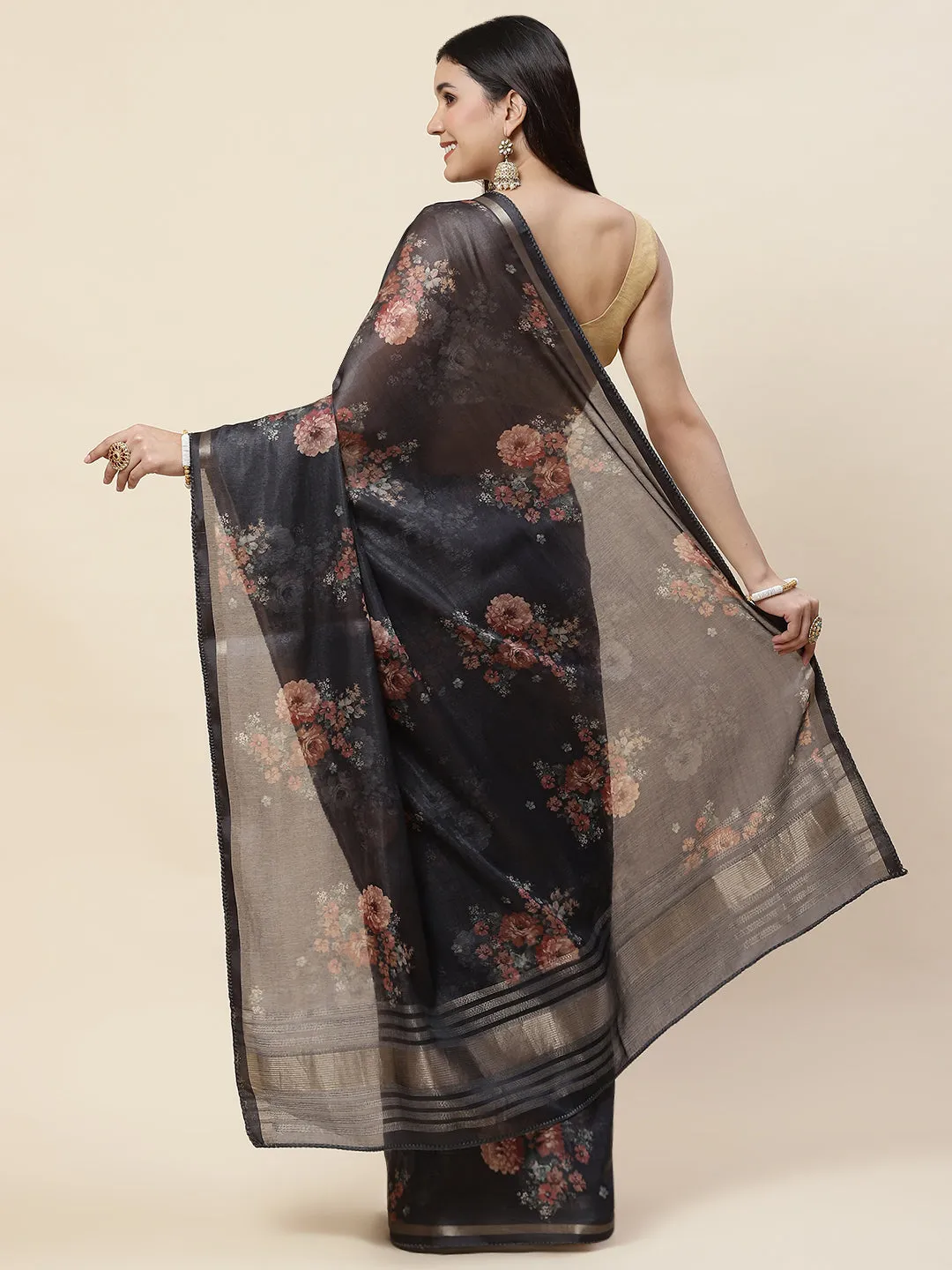 Digital Floral Print Cotton Saree